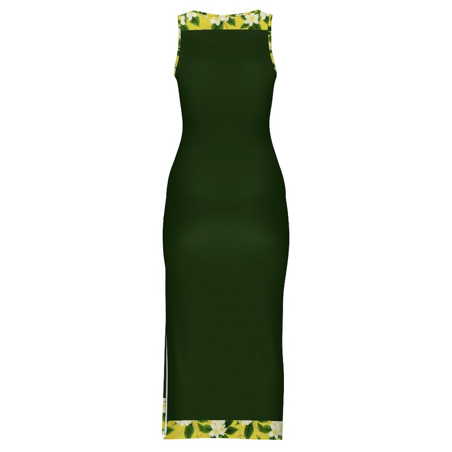 TRP Floral Print 10: Jasmine Vine 01-01 Designer Fitted Sleeveless Slit Maxi Dress