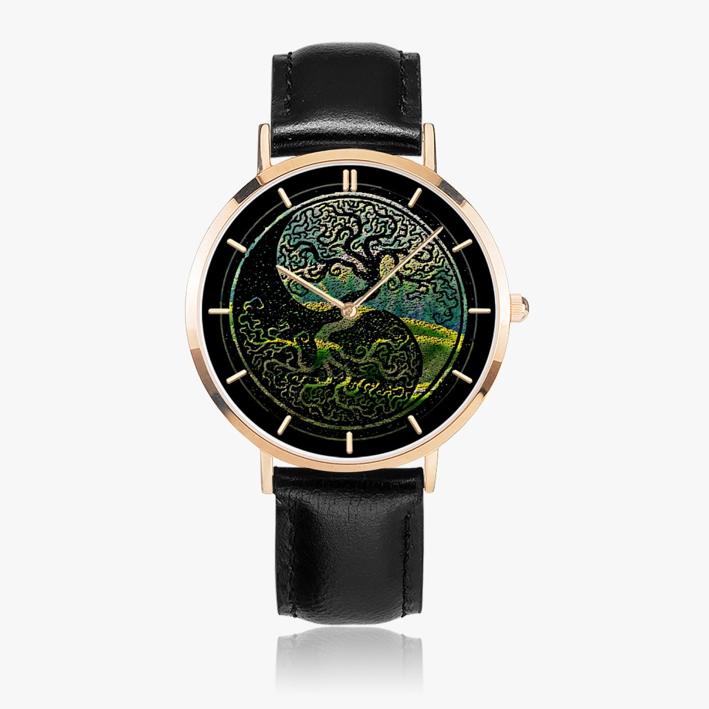 Tree of Life - As above, so below by KTJ Designer Ultra Thin Rose Gold 33/38/41mm Quartz Unisex Watch with Leather Strap and Indicators (White/Black/Brown Strap)