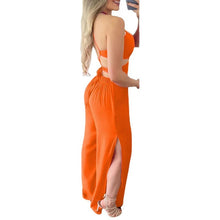 Load image into Gallery viewer, Hollowed Out Halter Neck Slim Fit Open Back Jumpsuit (Orange/Rose Red)