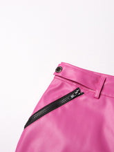 Load image into Gallery viewer, Pink High Waist PU Leather Spliced Cargo Pants