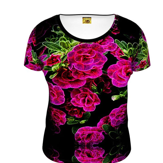 Floral Embosses: Roses 02-01 Ladies Designer Scoop Neck T-shirt