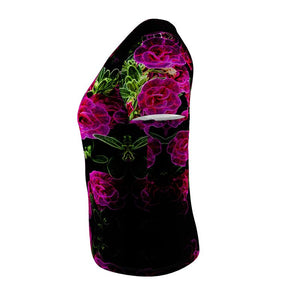 Floral Embosses: Roses 02-01 Ladies Designer Scoop Neck T-shirt