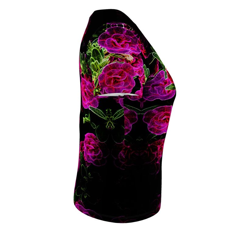 Floral Embosses: Roses 02-01 Ladies Designer Scoop Neck T-shirt