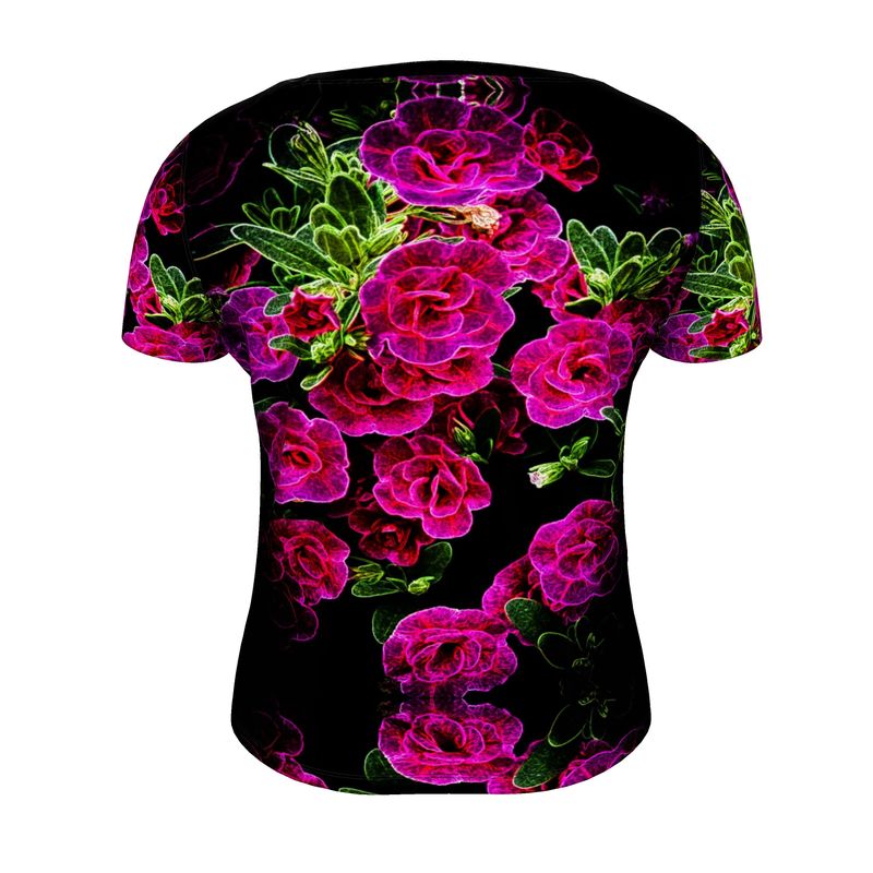 Floral Embosses: Roses 02-01 Ladies Designer Scoop Neck T-shirt