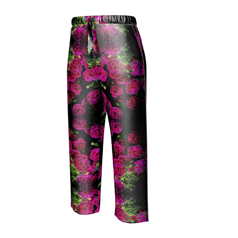 Floral Embosses: Roses 02-01 Ladies Designer Pure Silk Pajama Pants