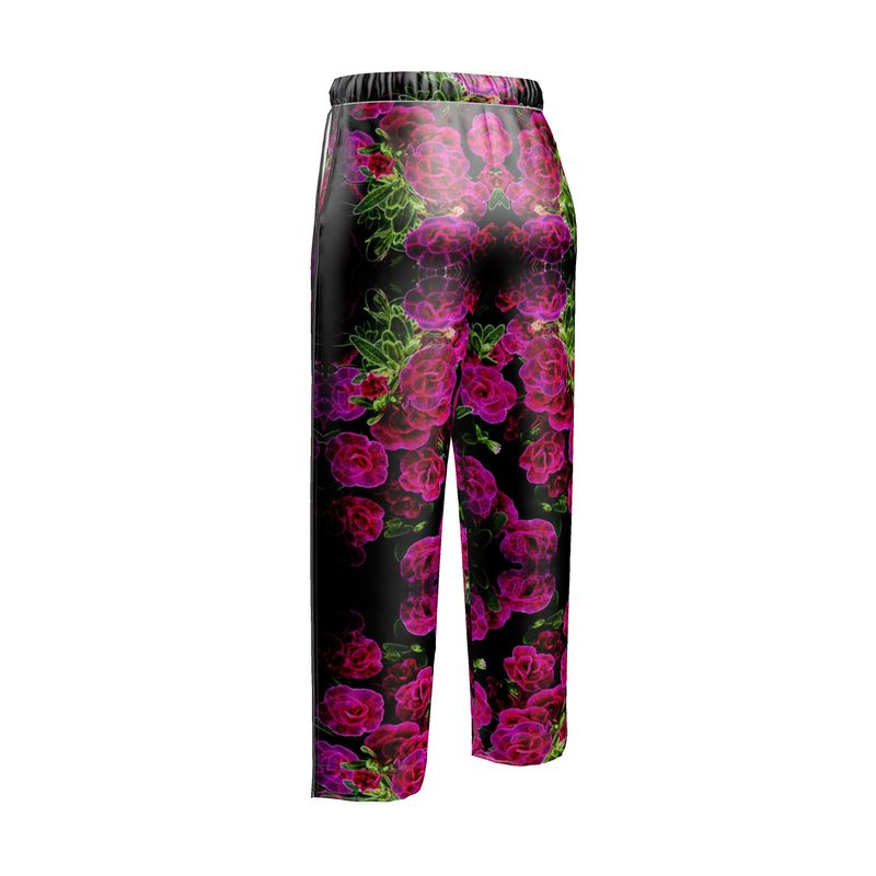 Floral Embosses: Roses 02-01 Ladies Designer Pure Silk Pajama Pants