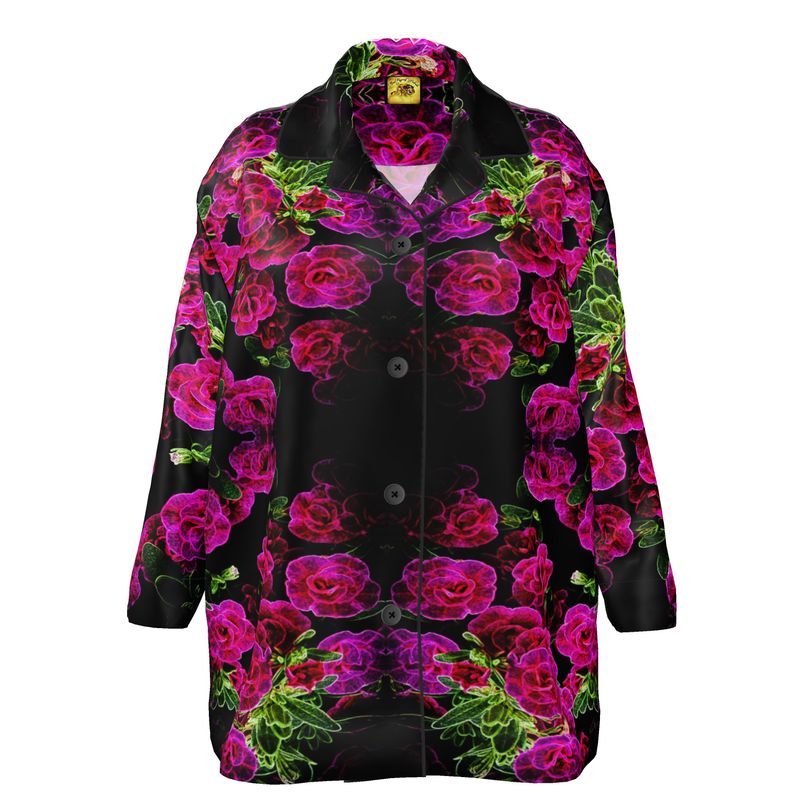 Floral Embosses: Roses 02-01 Ladies Designer Pure Silk Pajama Shirt