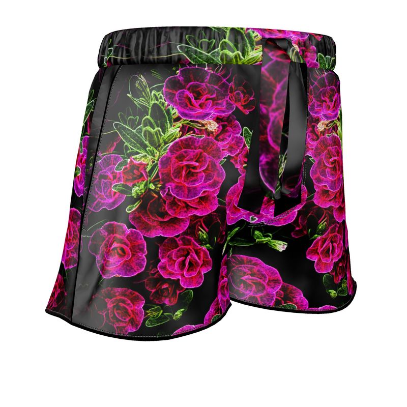 Floral Embosses: Roses 02-01 Ladies Designer Pure Silk Pajama Shorts