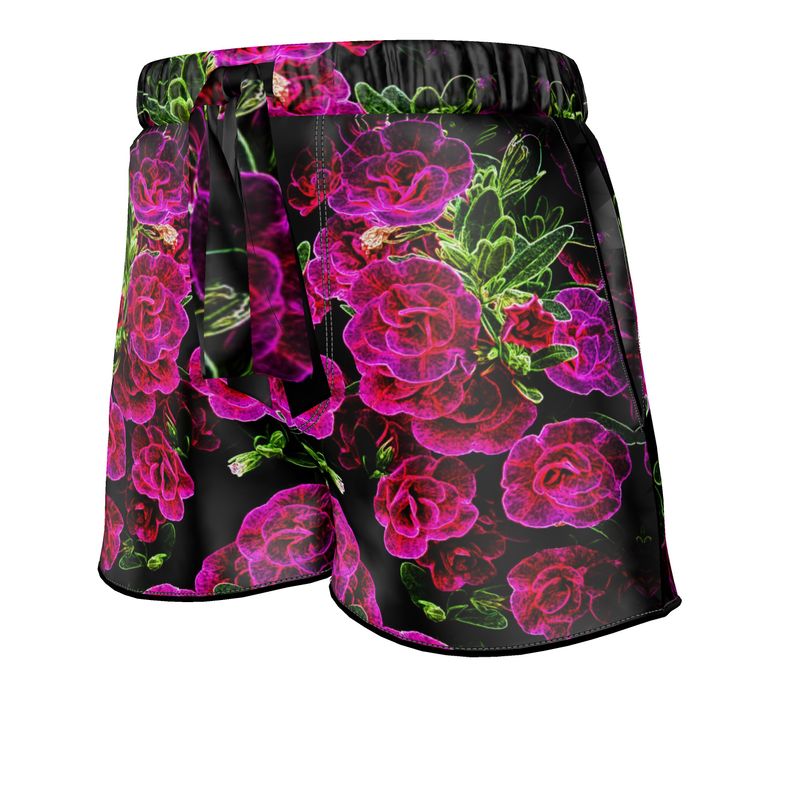 Floral Embosses: Roses 02-01 Ladies Designer Pure Silk Pajama Shorts