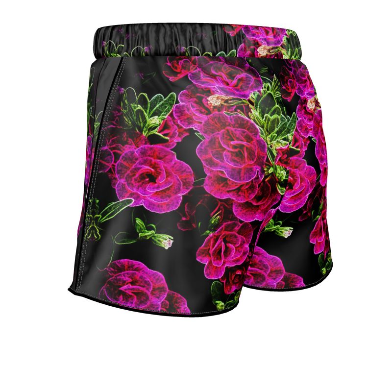 Floral Embosses: Roses 02-01 Ladies Designer Pure Silk Pajama Shorts