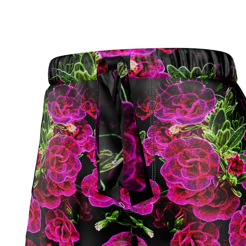 Floral Embosses: Roses 02-01 Ladies Designer Pure Silk Pajama Shorts