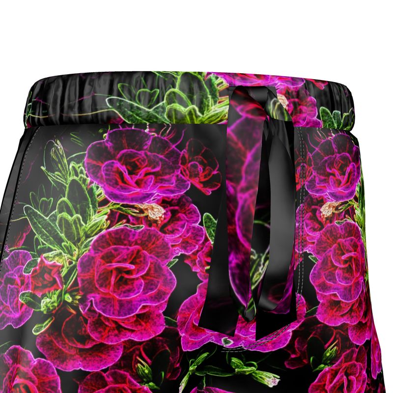 Floral Embosses: Roses 02-01 Ladies Designer Pure Silk Pajama Shorts