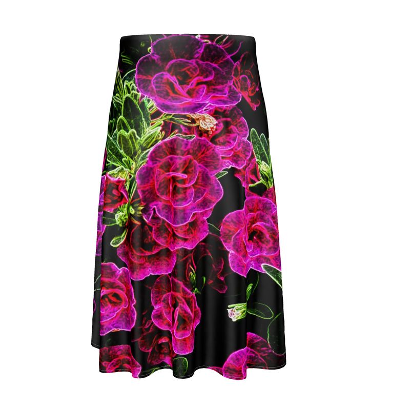 Floral Embosses: Roses 02-01 Designer A-line Pleated Midi Skirt