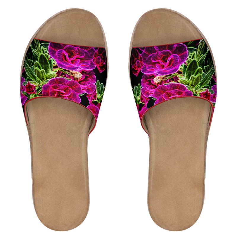 Floral Embosses: Roses 02-01 Ladies Leather Slide Sandals