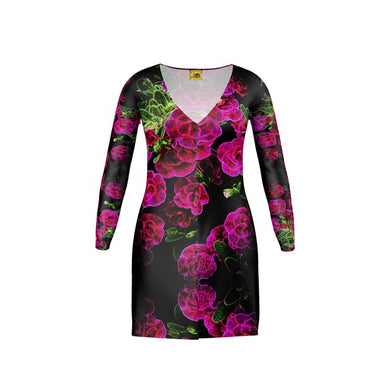 Floral Embosses: Roses 02-01 Designer V-neck Cardigan Mini Dress