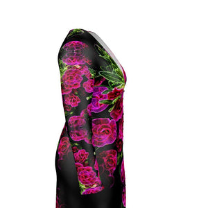 Floral Embosses: Roses 02-01 Designer V-neck Cardigan Mini Dress
