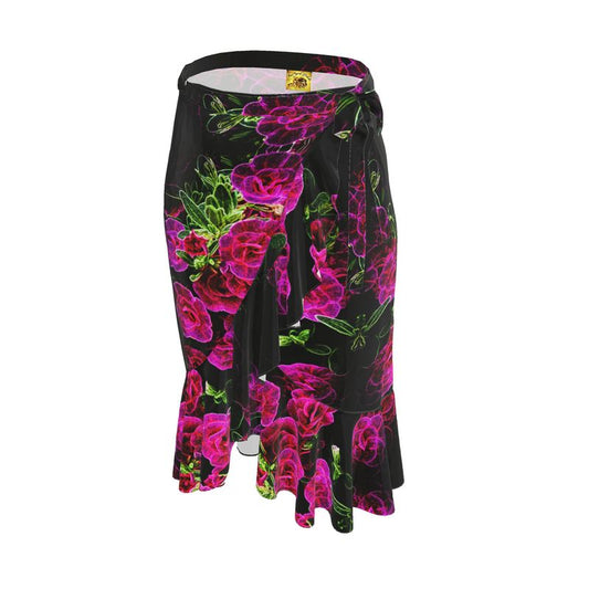 Floral Embosses: Roses 02-01 Designer Flounce Wrap Midi Skirt