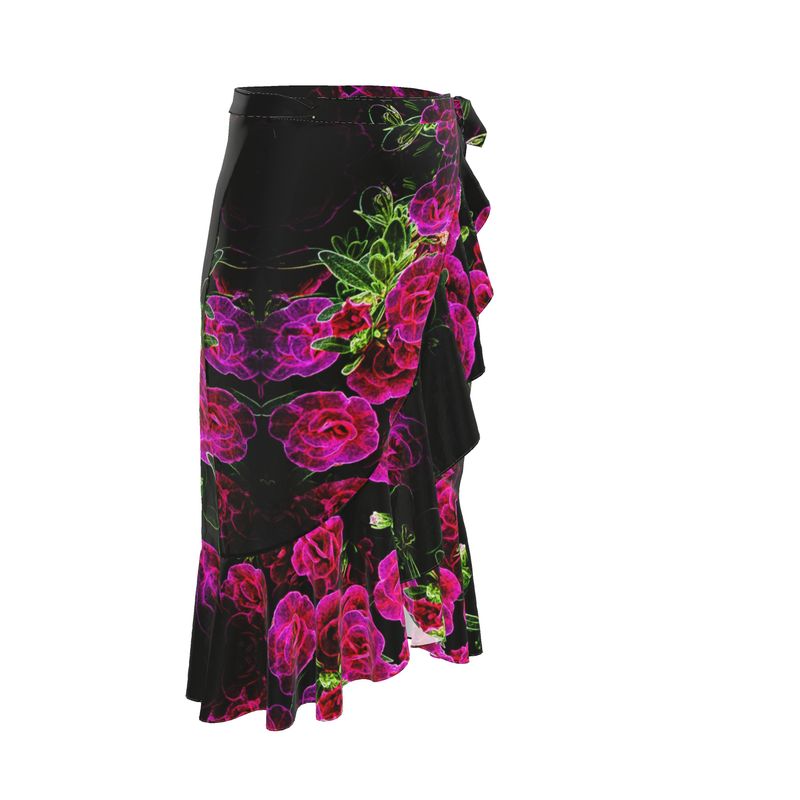 Floral Embosses: Roses 02-01 Designer Flounce Wrap Midi Skirt