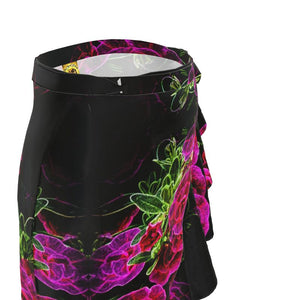 Floral Embosses: Roses 02-01 Designer Flounce Wrap Midi Skirt