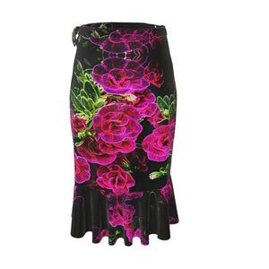 Floral Embosses: Roses 02-01 Designer Flounce Wrap Midi Skirt