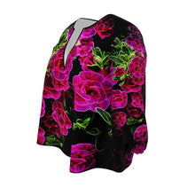 Cargar imagen en el visor de la galería, Floral Embosses: Roses 02-01 Designer 3/4 Sleeve Notch Neck Tunic Blouse