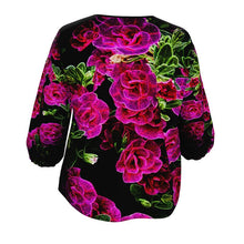 Load image into Gallery viewer, Floral Embosses: Roses 02-01 Designer 3/4 Sleeve Notch Neck Tunic Blouse