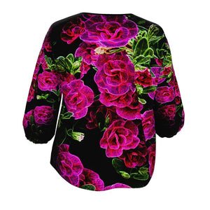 Floral Embosses: Roses 02-01 Designer 3/4 Sleeve Notch Neck Tunic Blouse