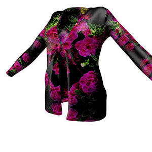 Floral Embosses: Roses 02-01 Ladies Designer Drop Pocket Cardigan