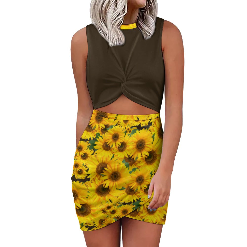 TRP Floral Print 04: Sunflowers 01 Designer Hip Wrap Dress (5 colors)