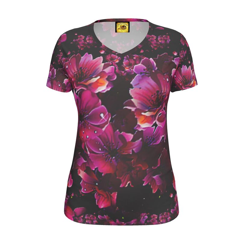 TRP Floral Print 02 Ladies Designer V-neck Jersey T-shirt