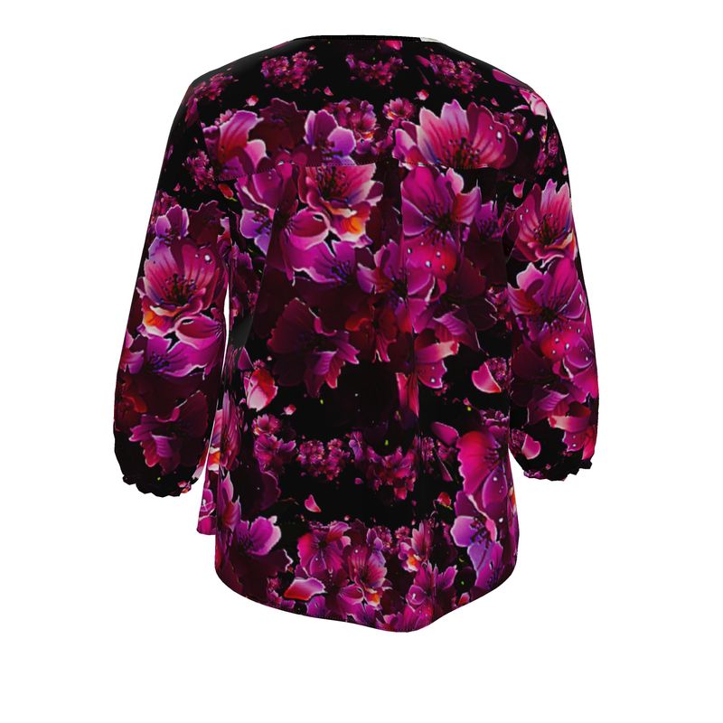 TRP Floral Print 02 Designer 3/4 Sleeve Notch Neck Tunic Blouse