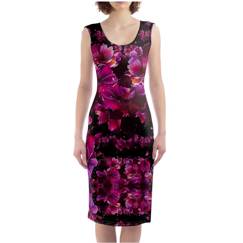 TRP Floral Print 02 Designer Scoop Neck Tank Bodycon Midi Dress