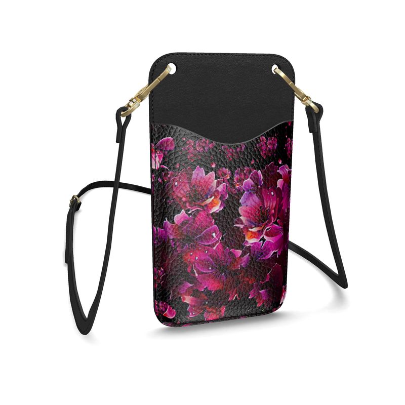 TRP Floral Print 02 Ladies Designer Leather Cardholder Phone Case with Strap (2 strap styles)