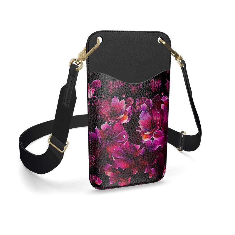 TRP Floral Print 02 Ladies Designer Leather Cardholder Phone Case with Strap (2 strap styles)