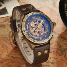 Cargar imagen en el visor de la galería, Hollow Out Antique Mechanical 30m Waterproof Male Watch with Leather Band (11 colors)