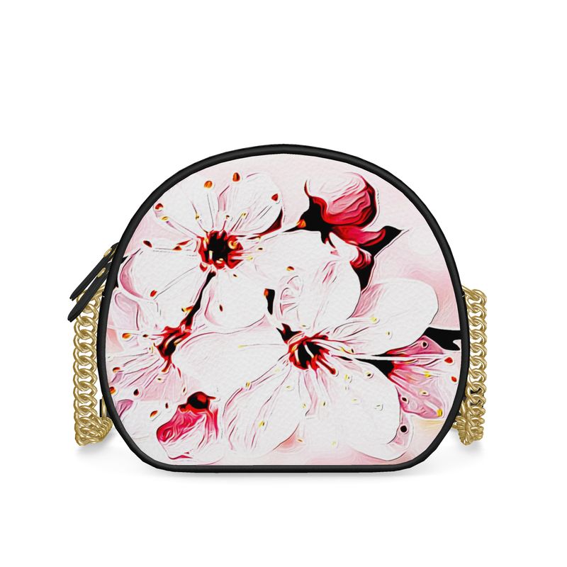 Floral Embosses: Pictorial Cherry Blossoms 01-02 Designer Round Crossbody Bag (2 strap styles)