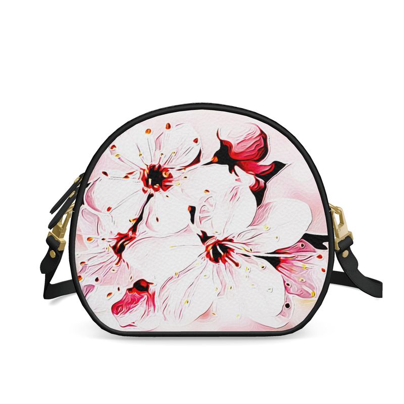 Floral Embosses: Pictorial Cherry Blossoms 01-02 Designer Round Crossbody Bag (2 strap styles)