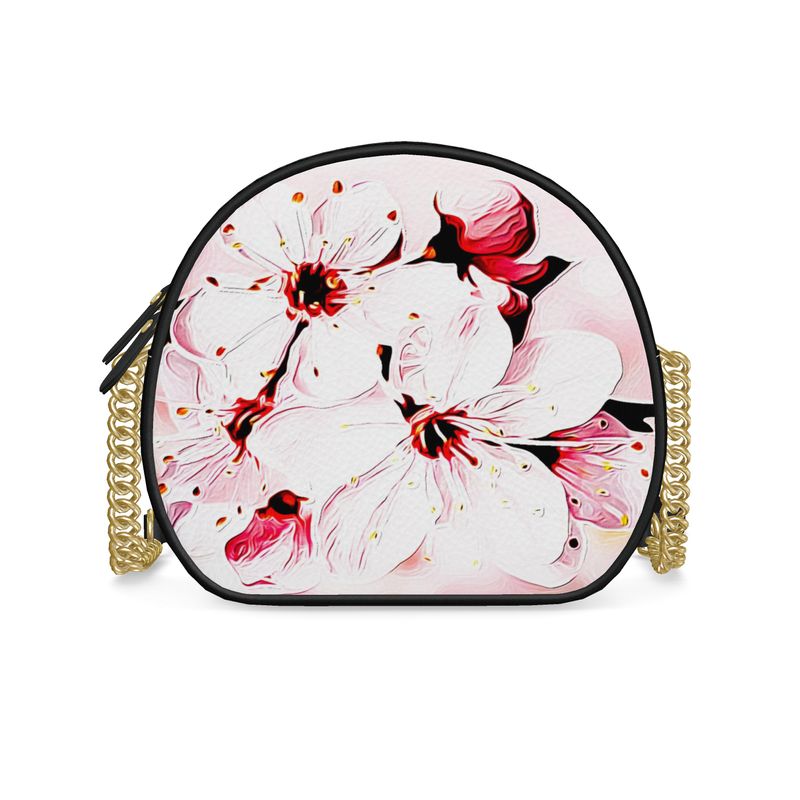 Floral Embosses: Pictorial Cherry Blossoms 01-02 Designer Round Crossbody Bag (2 strap styles)