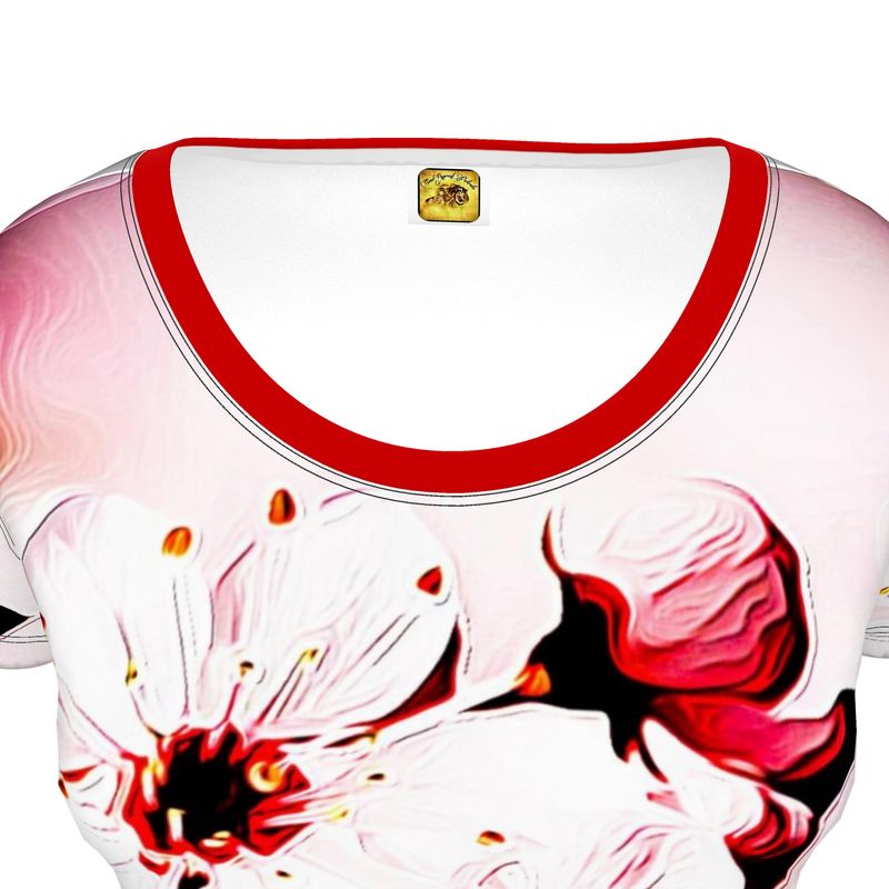 Floral Embosses: Pictorial Cherry Blossoms 01-02 Ladies Designer Scoop Neck T-shirt