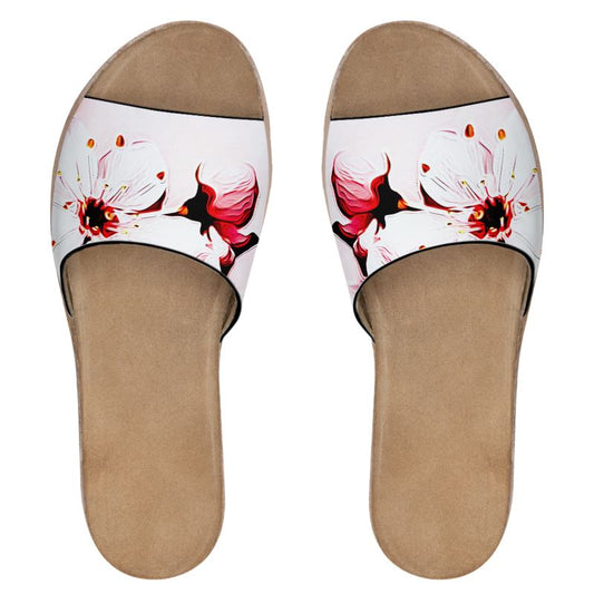 Floral Embosses: Pictorial Cherry Blossoms 01-02 Leather Slide Sandals