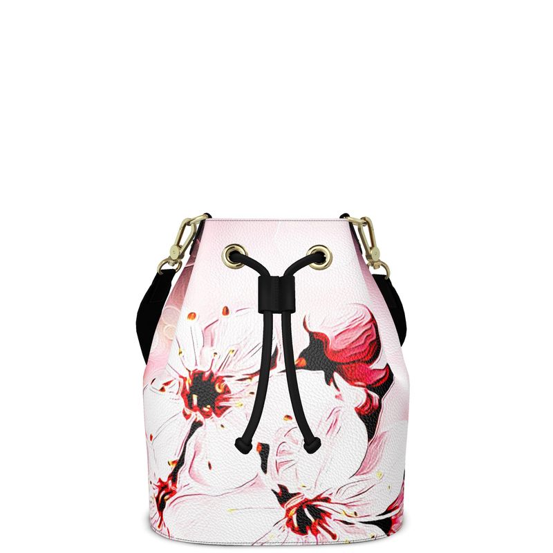 Floral Embosses: Pictorial Cherry Blossoms 01-02 Designer Bucket Bag (Grab/Shoulder Strap)