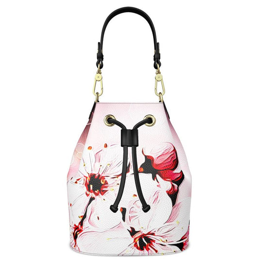 Floral Embosses: Pictorial Cherry Blossoms 01-02 Designer Bucket Bag (Grab/Shoulder Strap)