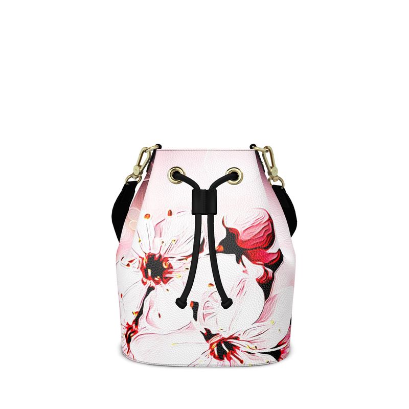 Floral Embosses: Pictorial Cherry Blossoms 01-02 Designer Bucket Bag (Grab/Shoulder Strap)