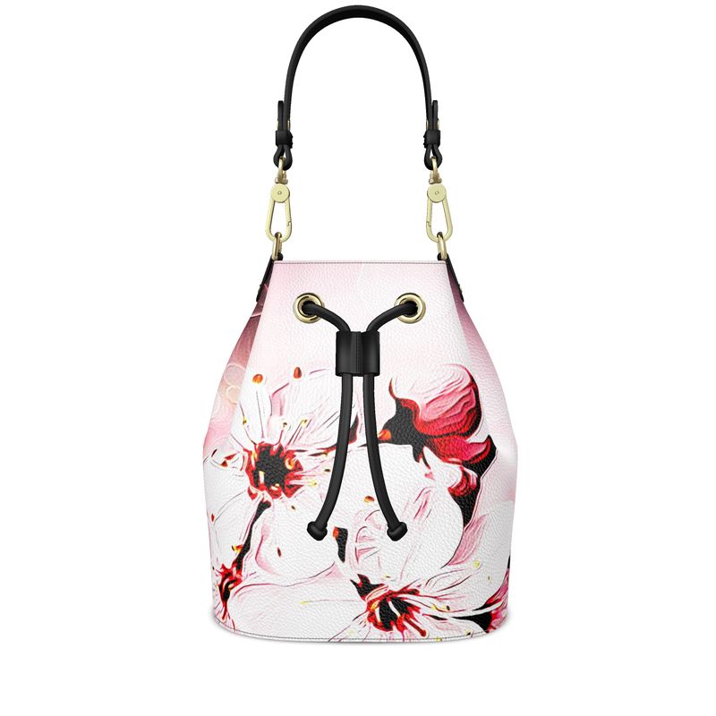 Floral Embosses: Pictorial Cherry Blossoms 01-02 Designer Bucket Bag (Grab/Shoulder Strap)