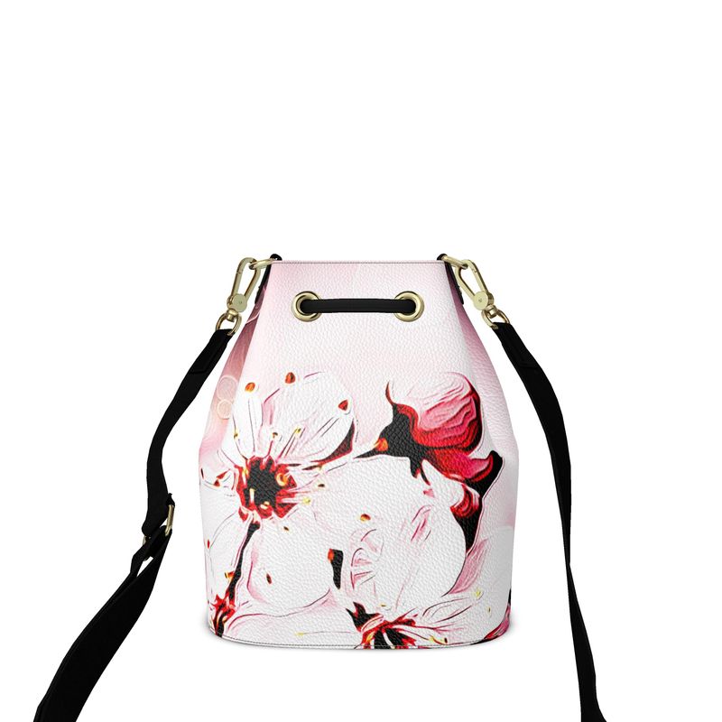 Floral Embosses: Pictorial Cherry Blossoms 01-02 Designer Bucket Bag (Grab/Shoulder Strap)