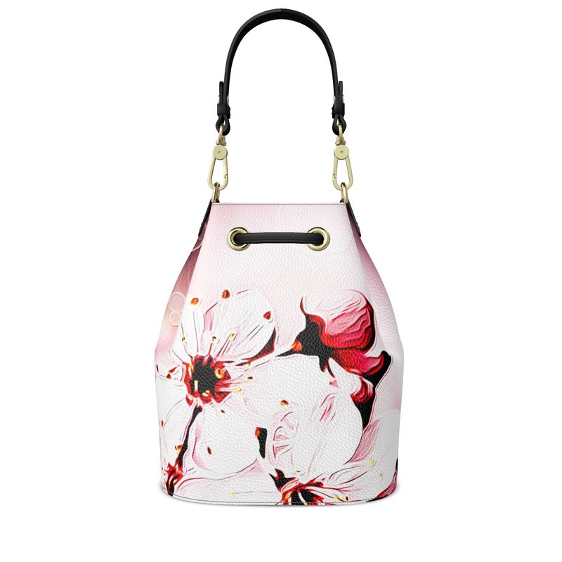 Floral Embosses: Pictorial Cherry Blossoms 01-02 Designer Bucket Bag (Grab/Shoulder Strap)