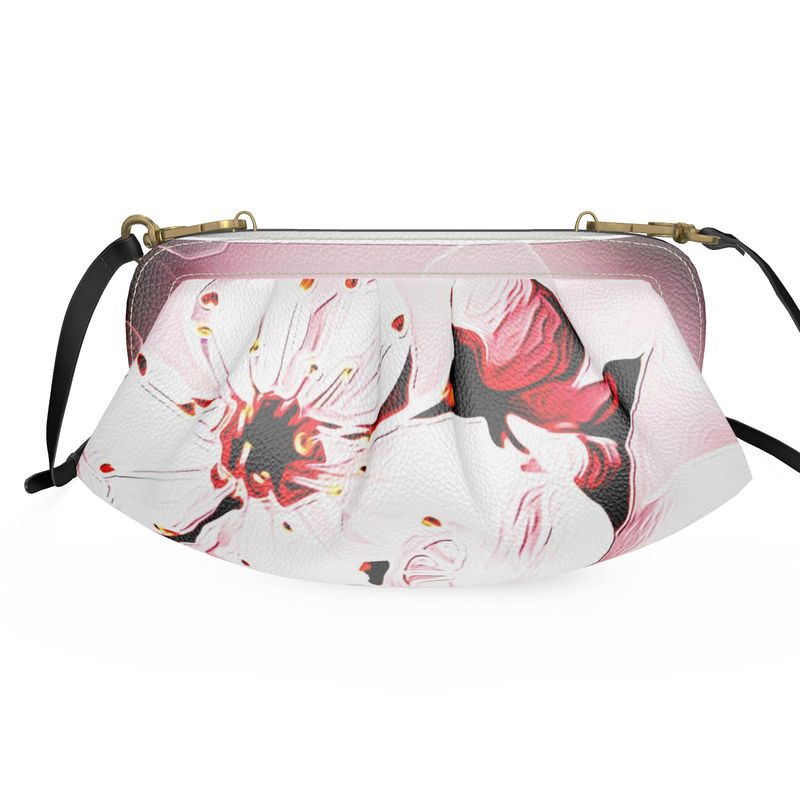 Floral Embosses: Pictorial Cherry Blossoms 01-02 Designer Pleated Leather Soft Frame Crossbody Clutch Bag