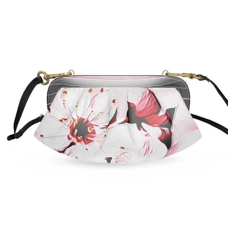 Floral Embosses: Pictorial Cherry Blossoms 01-02 Designer Pleated Leather Soft Frame Crossbody Clutch Bag