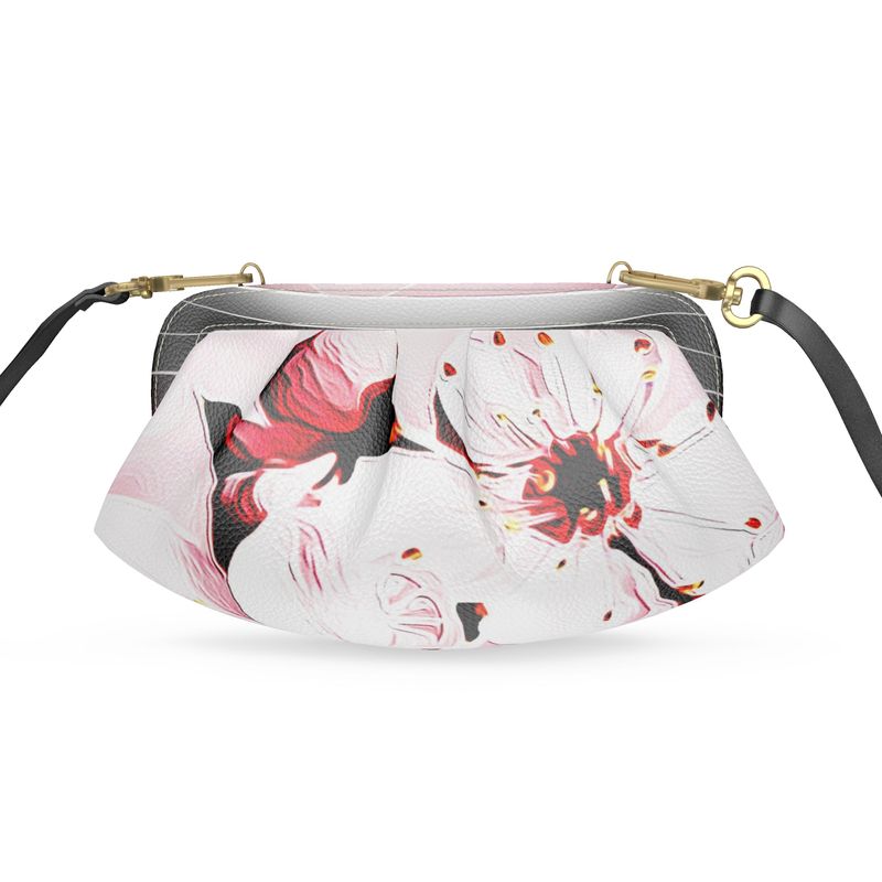 Floral Embosses: Pictorial Cherry Blossoms 01-02 Designer Pleated Leather Soft Frame Crossbody Clutch Bag