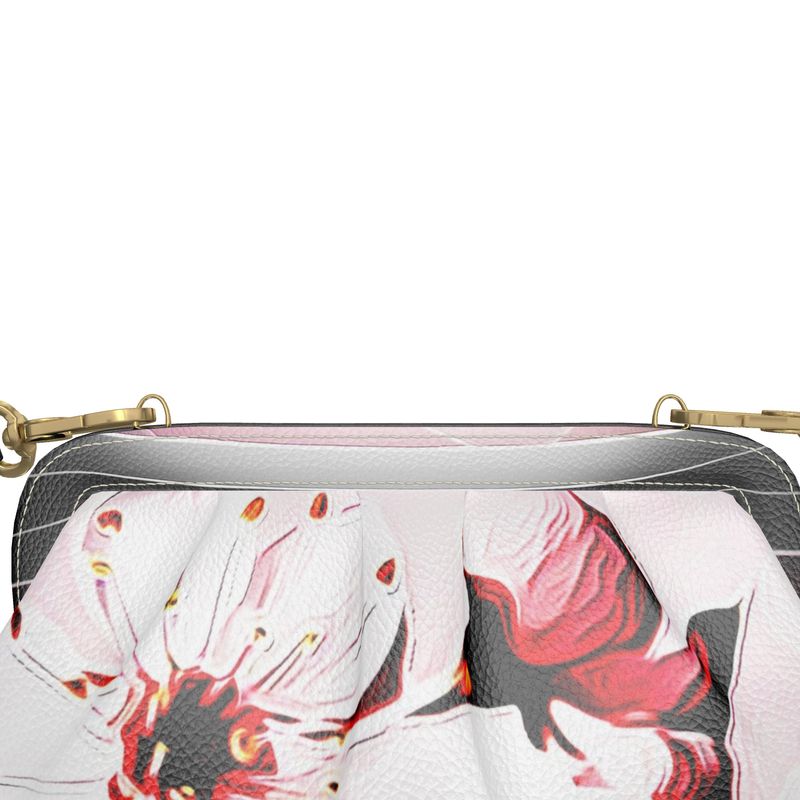 Floral Embosses: Pictorial Cherry Blossoms 01-02 Designer Pleated Leather Soft Frame Crossbody Clutch Bag